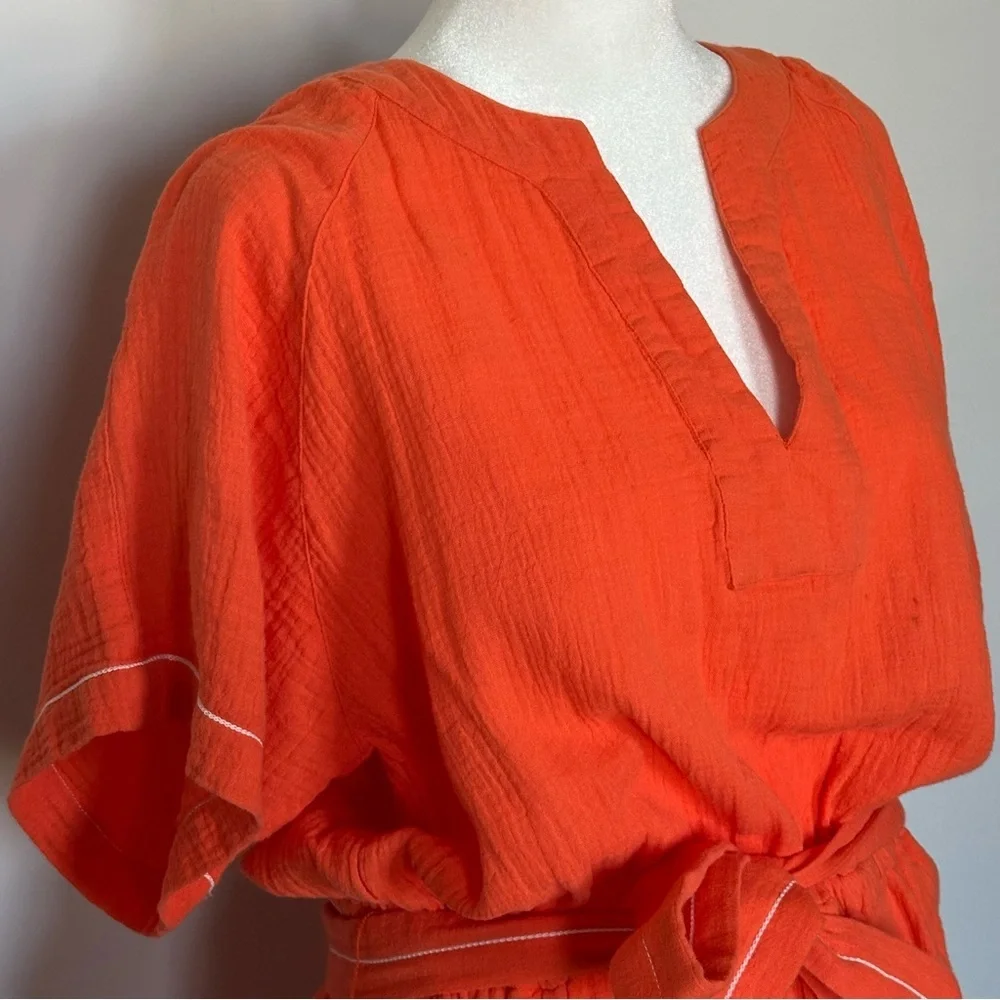 Lilla P Orange Cotton Gauze Mini Dress Casual Summer‎ Beach Spring Break Resort